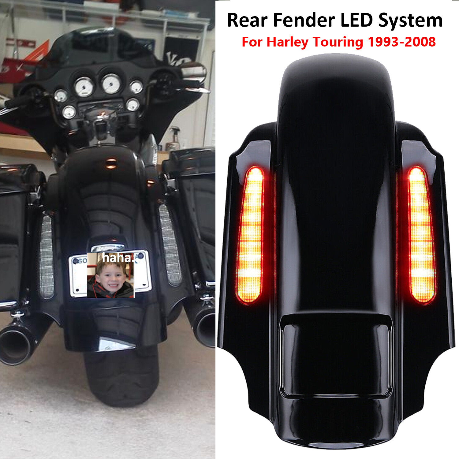 For 1993-2008 Harley Touring Glide CVO 4'' Stretched Extended LED Rear Fender