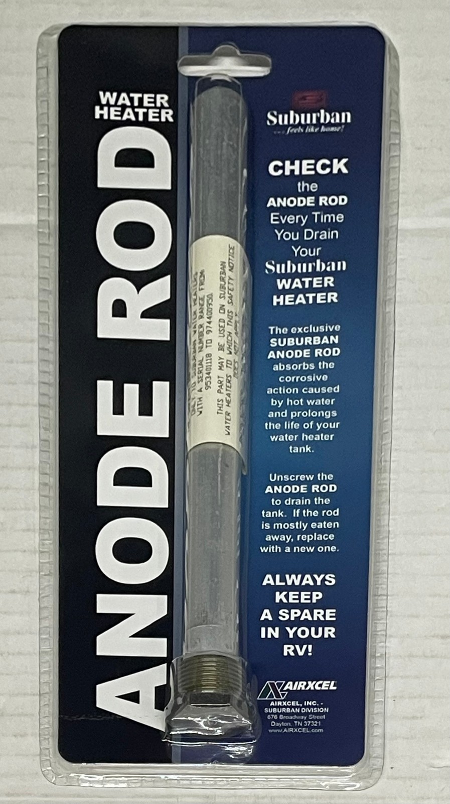 Suburban 233516 (232768), Suburban OEM Aluminum Water Heater Anode Rod Suburban 233516 (232768), Suburban OEM Aluminum Water Heater Anode Rod