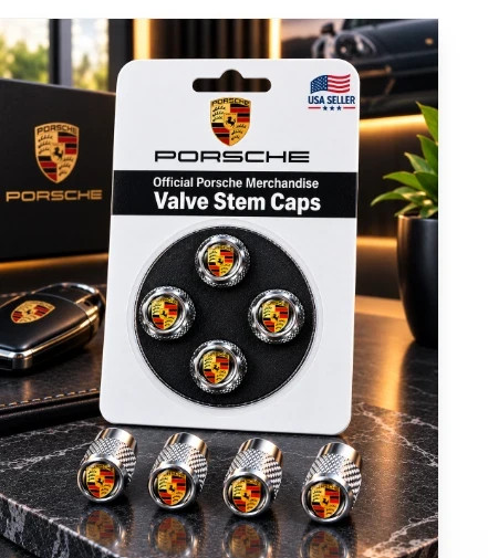 Porsche-Style Premium OEM Tyre Valve Dust Caps (4x) in Gloss Silver