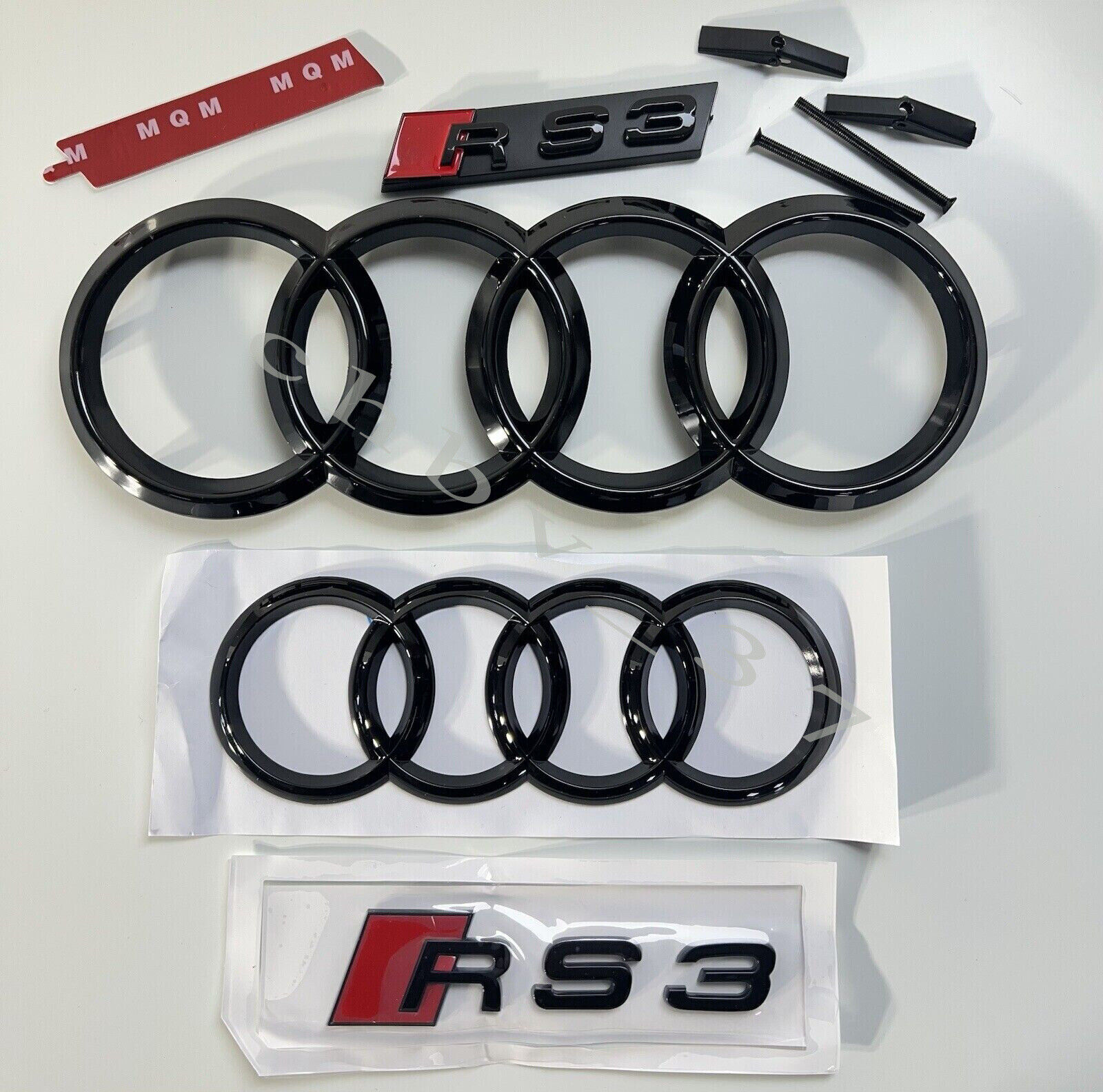 Fit Audi RS3 Gloss Black Full Set Front Rear Badges Emblem For Audi RS3
