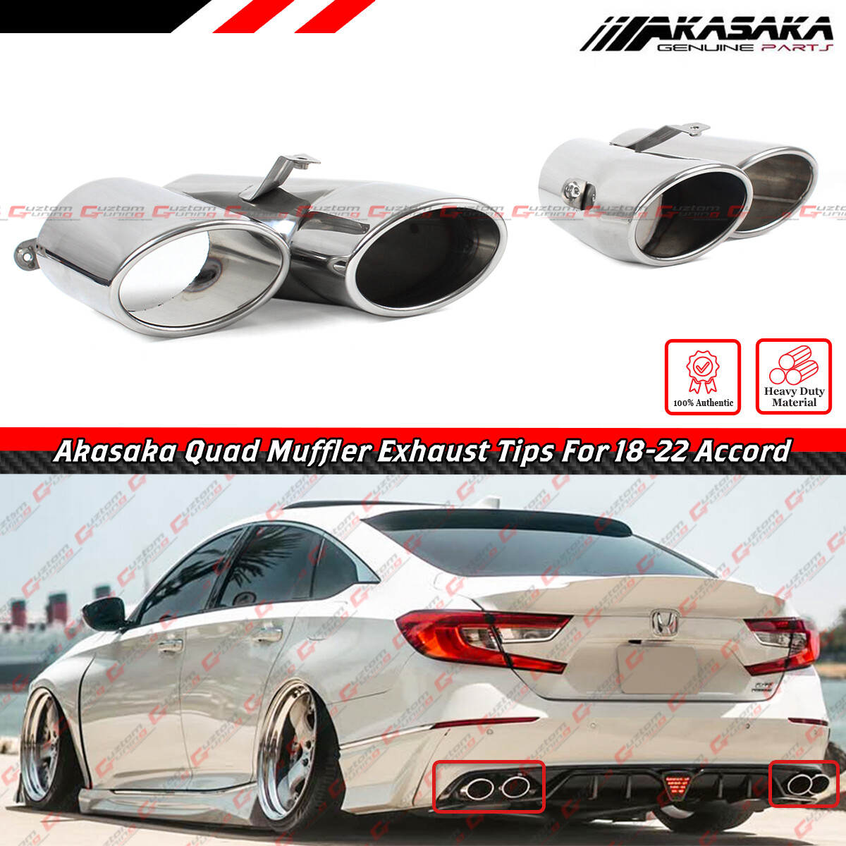 FOR 18-2022 HONDA ACCORD SPORT TOURING AKASAKA QUAD TIP MUFFLER EXHAUST FINISHER FOR 18-2022 HONDA ACCORD SPORT TOURING AKASAKA QUAD TIP MUFFLER EXHAUST FINISHER