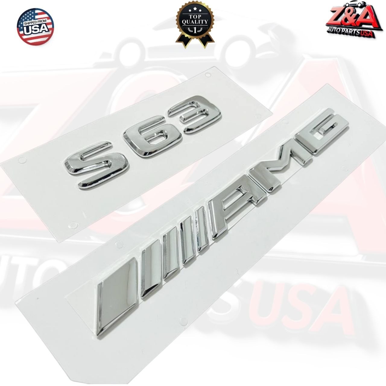 2pc CHROME S63 + AMG REPLACEMENT FOR MERCEDES REAR TRUNK EMBLEM BADGE DECAL LID
