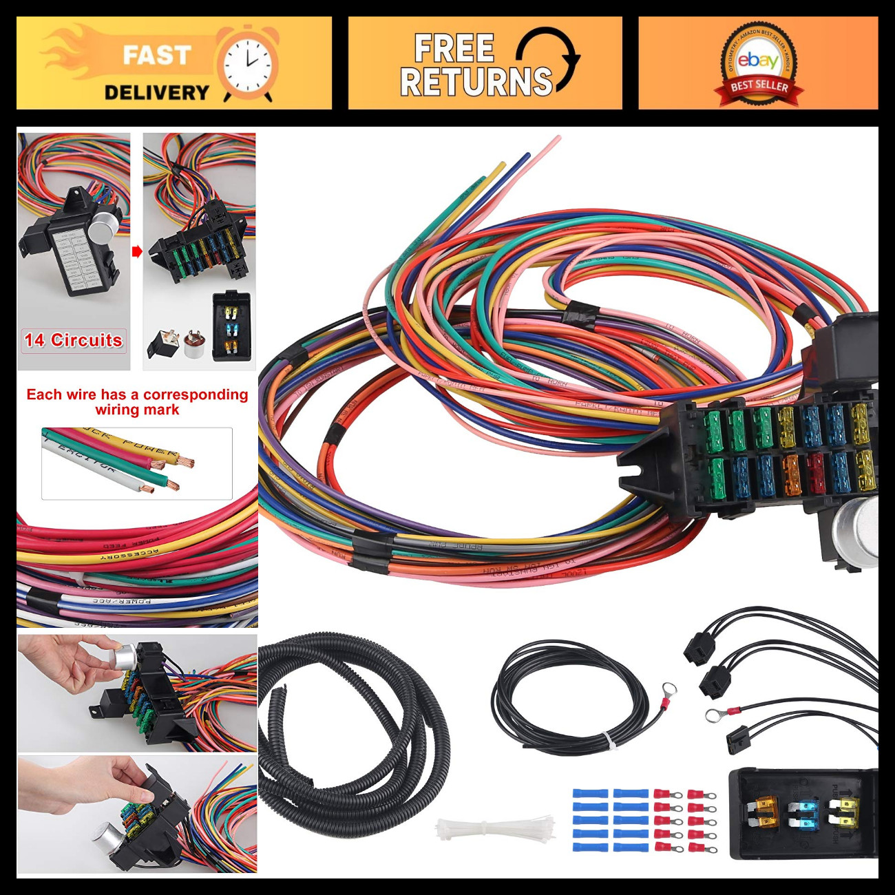 Universal 14 Circuit Wiring Harness Kit - Professional Electrical Wire Setup Universal 14 Circuit Wiring Harness Kit - Professional Electrical Wire Setup