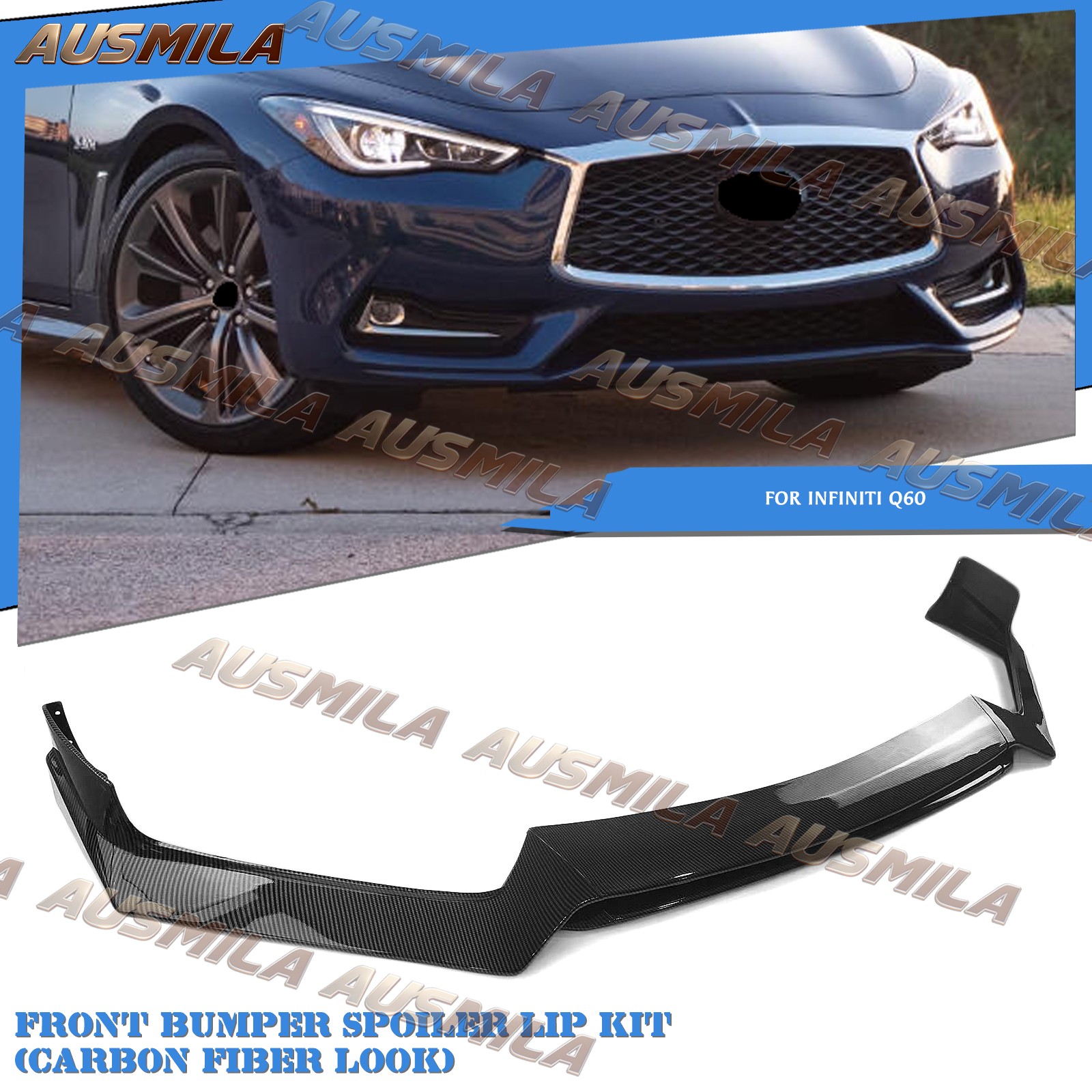 JDM RS Style Double-Deck Front Bumper Lip Splitter For 2017-2022 Infiniti Q60