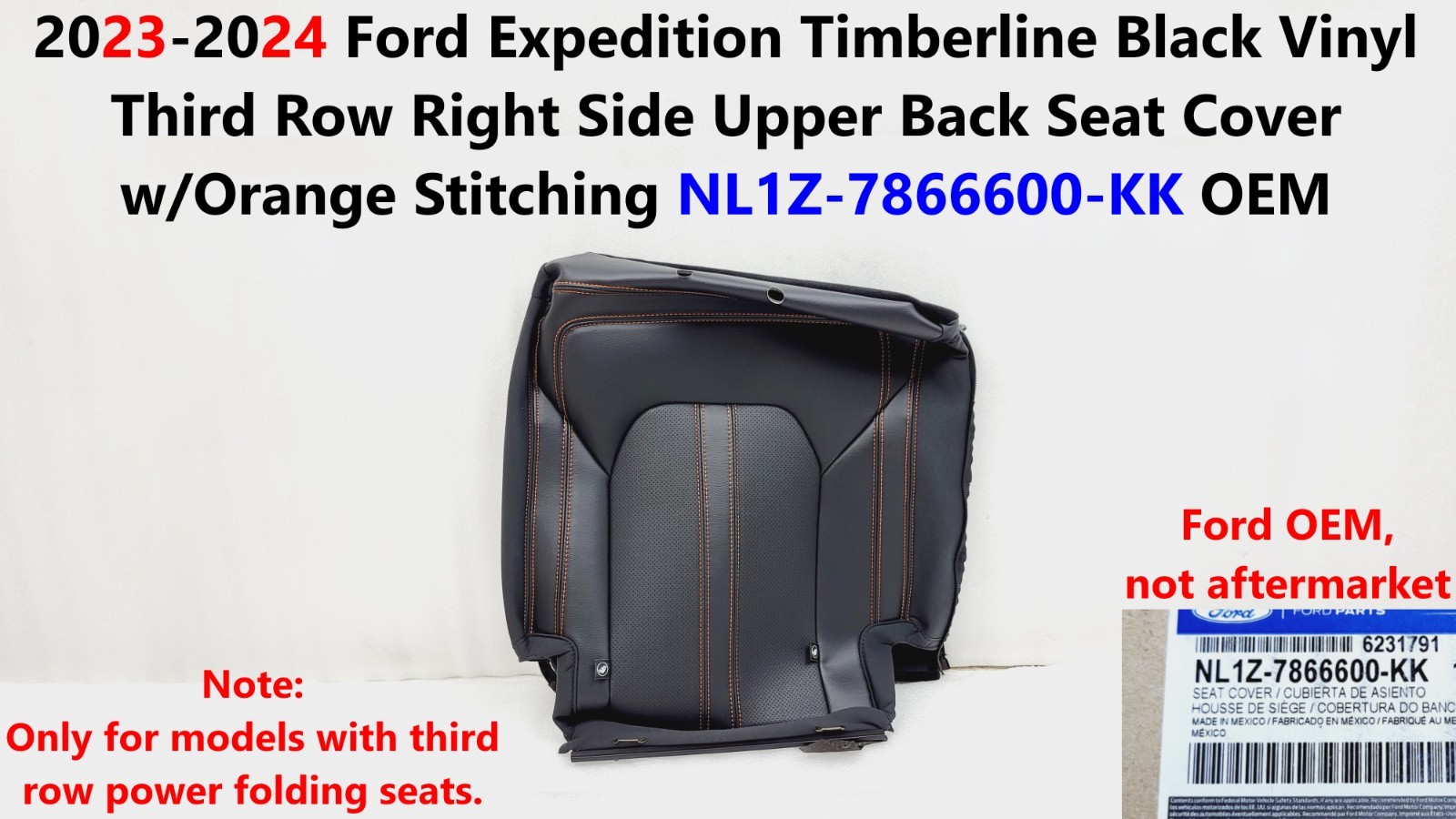 2023 - 24 Ford Expedition Timberline Third Row Right Side Upper Back Seat Cover