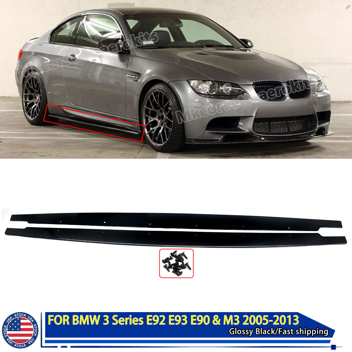 MP Style Painted For 05-13 BMW E90 E92 Side Skirt Extension E93 M3 335i Spoiler
