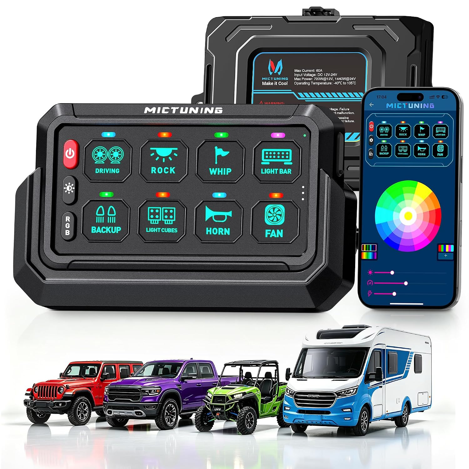 MICTUNING 8-Channel Wireless RGB Switch Panel w/ App Control for Trucks Vehicles MICTUNING 8-Channel Wireless RGB Switch Panel w/ App Control for Trucks Vehicles