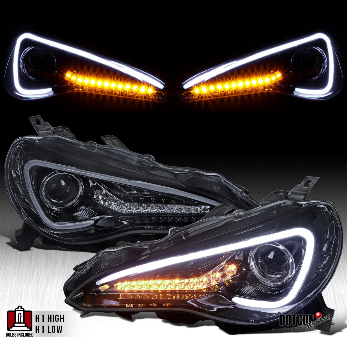 Fit 2012-2016 Scion FRS LED Bar Projector Headlights Headlamps Black Smoke 12-16 Fit 2012-2016 Scion FRS LED Bar Projector Headlights Headlamps Black Smoke 12-16