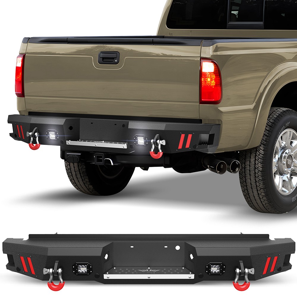 Rear Step Bumper for 1999-2016 Ford F250 F350 F450 w/Sensor Holes & LED Lights Rear Step Bumper for 1999-2016 Ford F250 F350 F450 w/Sensor Holes & LED Lights