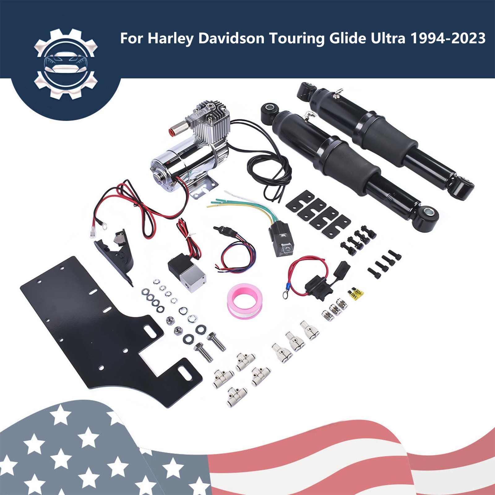 Motorcycle Rear Air Ride Suspension Set Fits Harley-Davidson Touring Glide 94-23