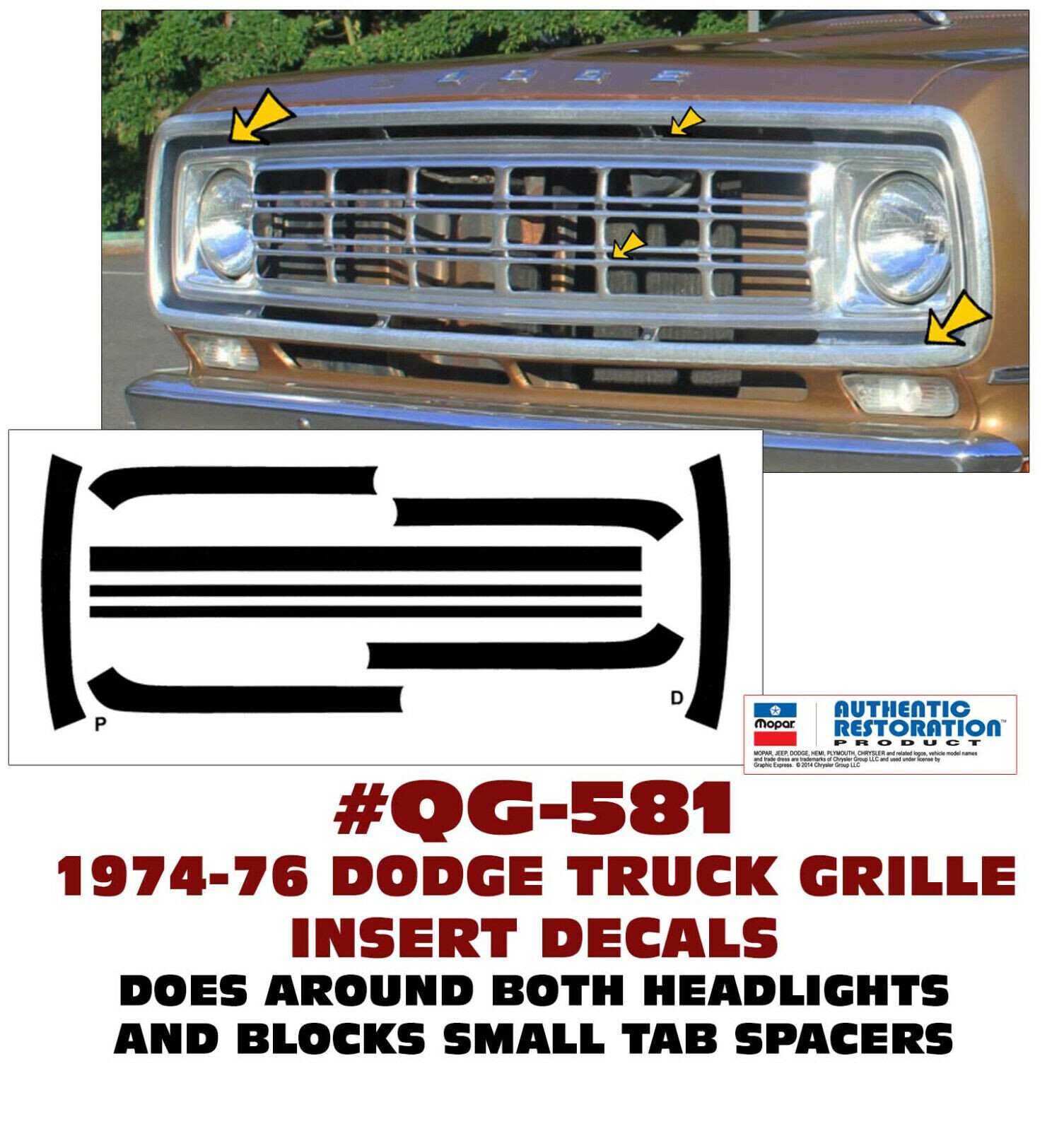 SP QG-581 1974 1975 1976 DODGE TRUCK - GRILLE STRIPE INSERTS - DECAL - LICENSED SP QG-581 1974 1975 1976 DODGE TRUCK - GRILLE STRIPE INSERTS - DECAL - LICENSED