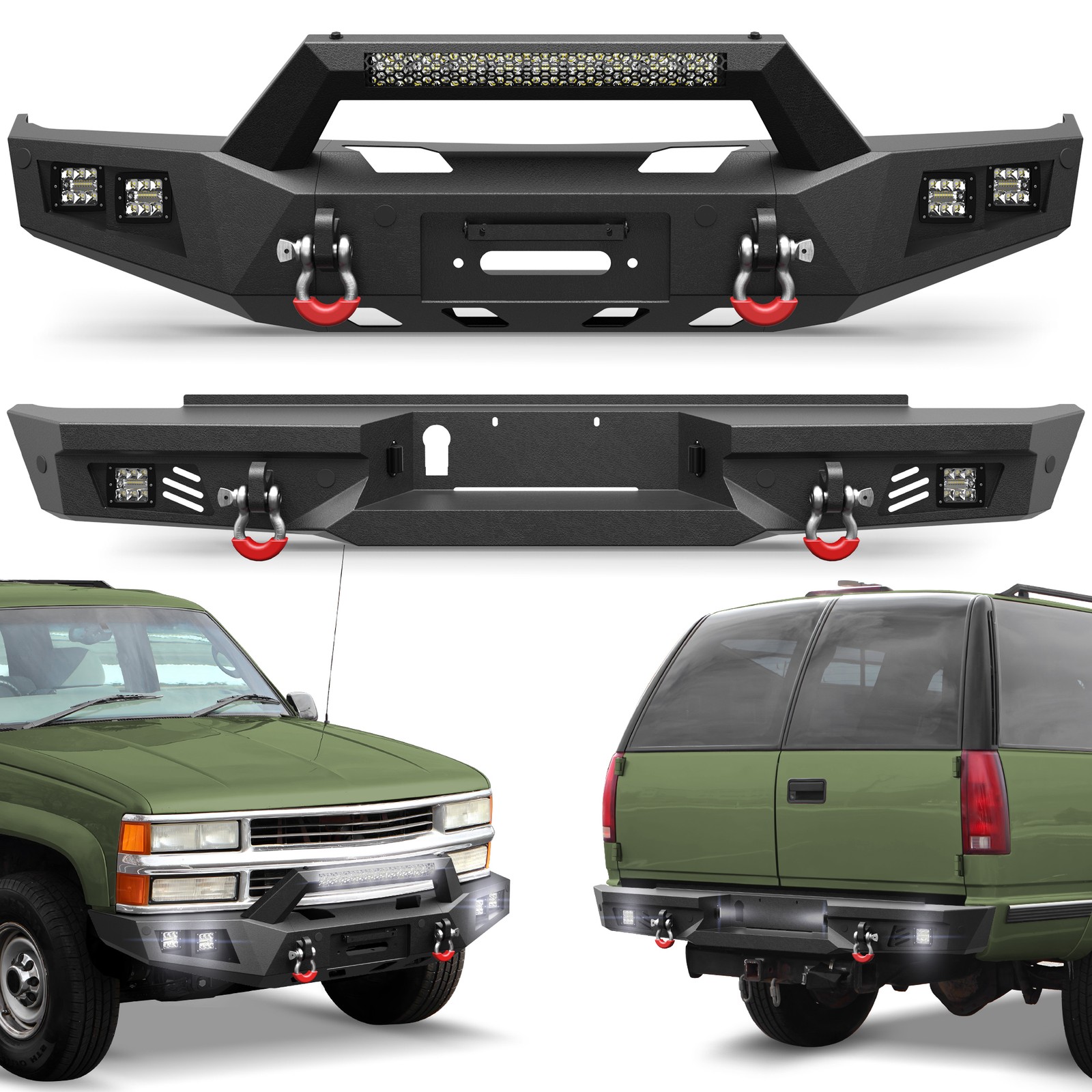 For Suburban Tahoe & GMC Yukon 1992-1999 Front or Rear Bumper w/Winch+LED Lights