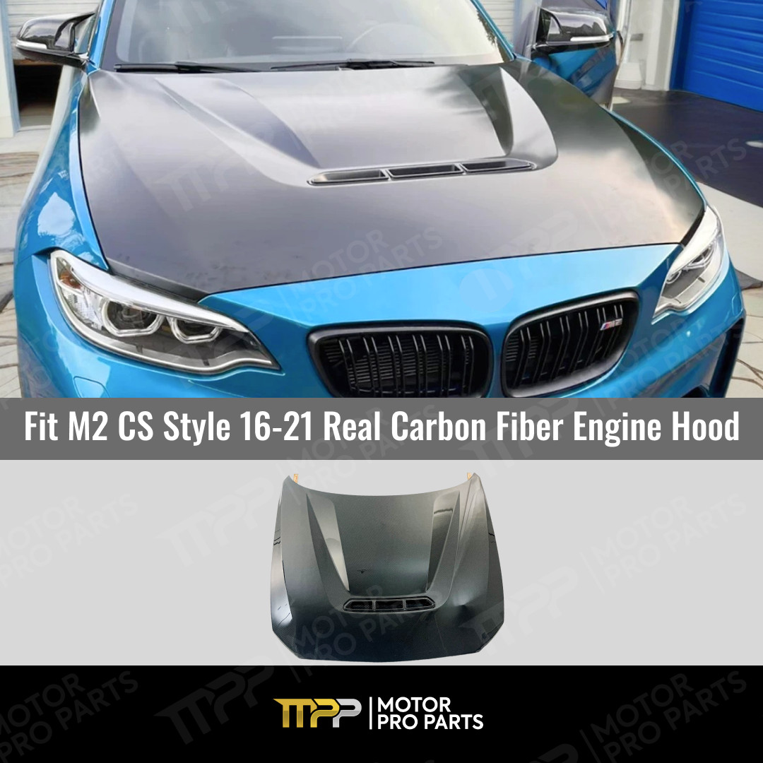 For BMW M2 F87 2016-2021 Real Carbon Fiber Front Bumper Car Engine Hood CS Style