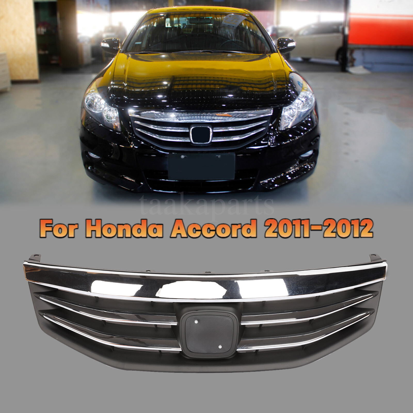 Fits Honda Accord 2011-2012 Radiator Bumper Grille Front Upper Chrome Grill