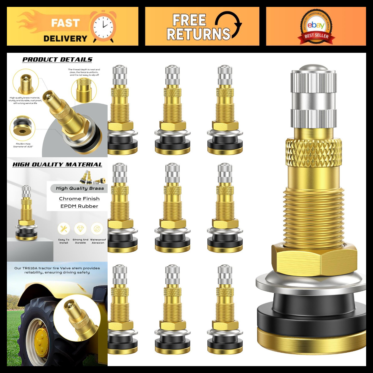 10PCS Tubeless Tire Valve Stems for Tractors, Agriculture, Industrial Wheels - T 10PCS Tubeless Tire Valve Stems for Tractors, Agriculture, Industrial Wheels - T