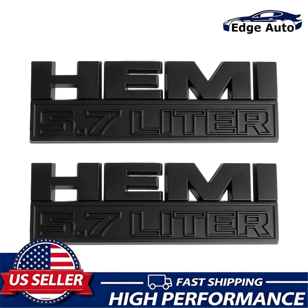 2PCS Matte Black Side Fender Emblems Badges 3D Decal for RAM 1500 Hemi 5.7 LITER