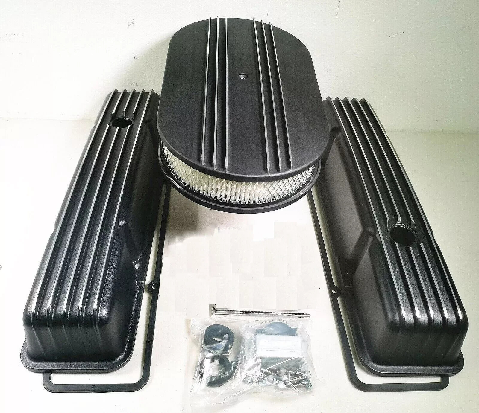 1958-86 Chevy Black Aluminum Tall Finned Valve Covers & 12\ 1958-86 Chevy Black Aluminum Tall Finned Valve Covers & 12\