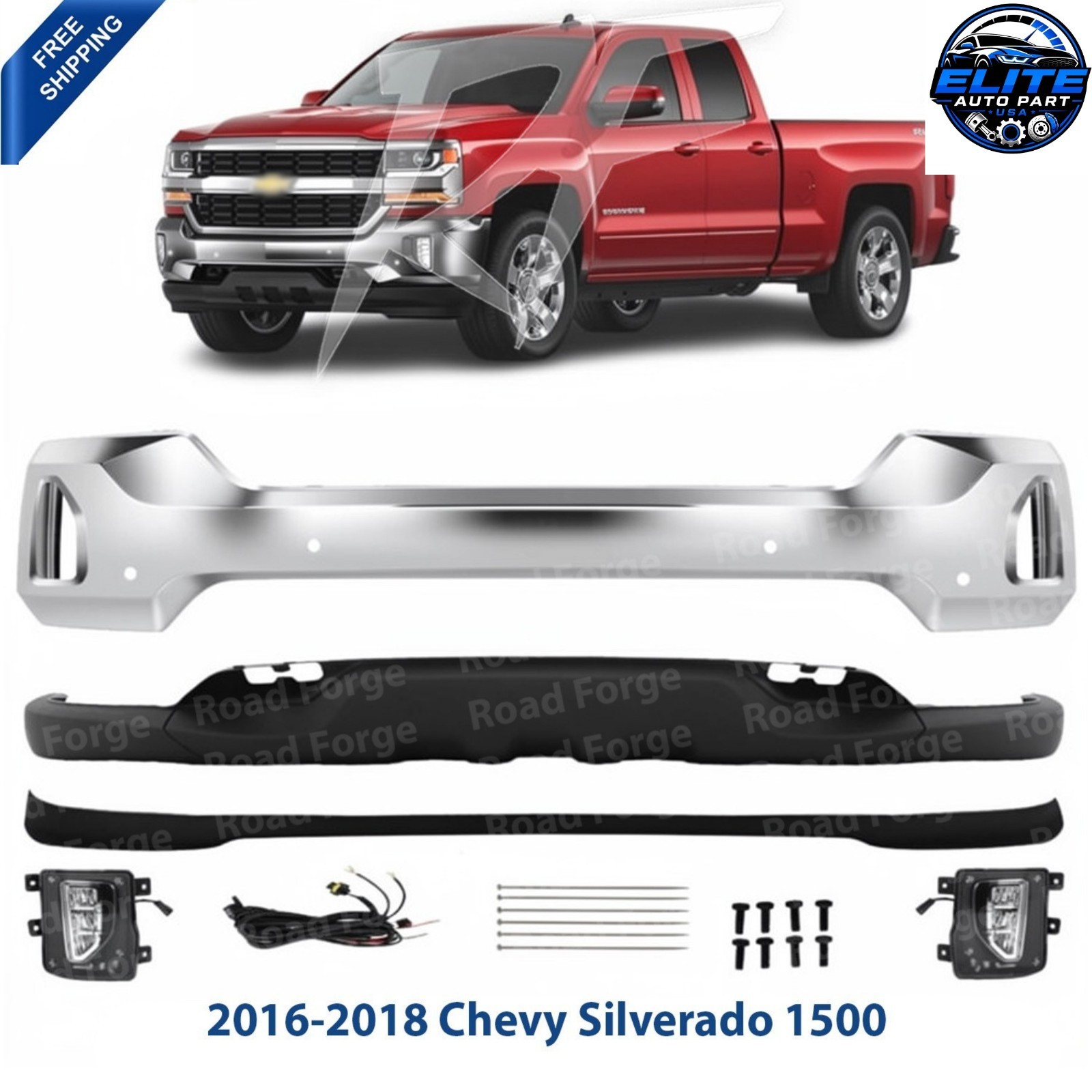 Front Bumper Chrome & Fog Light Assembly Kit Fits 2016-2018 Chevy Silverado 1500 Front Bumper Chrome & Fog Light Assembly Kit Fits 2016-2018 Chevy Silverado 1500
