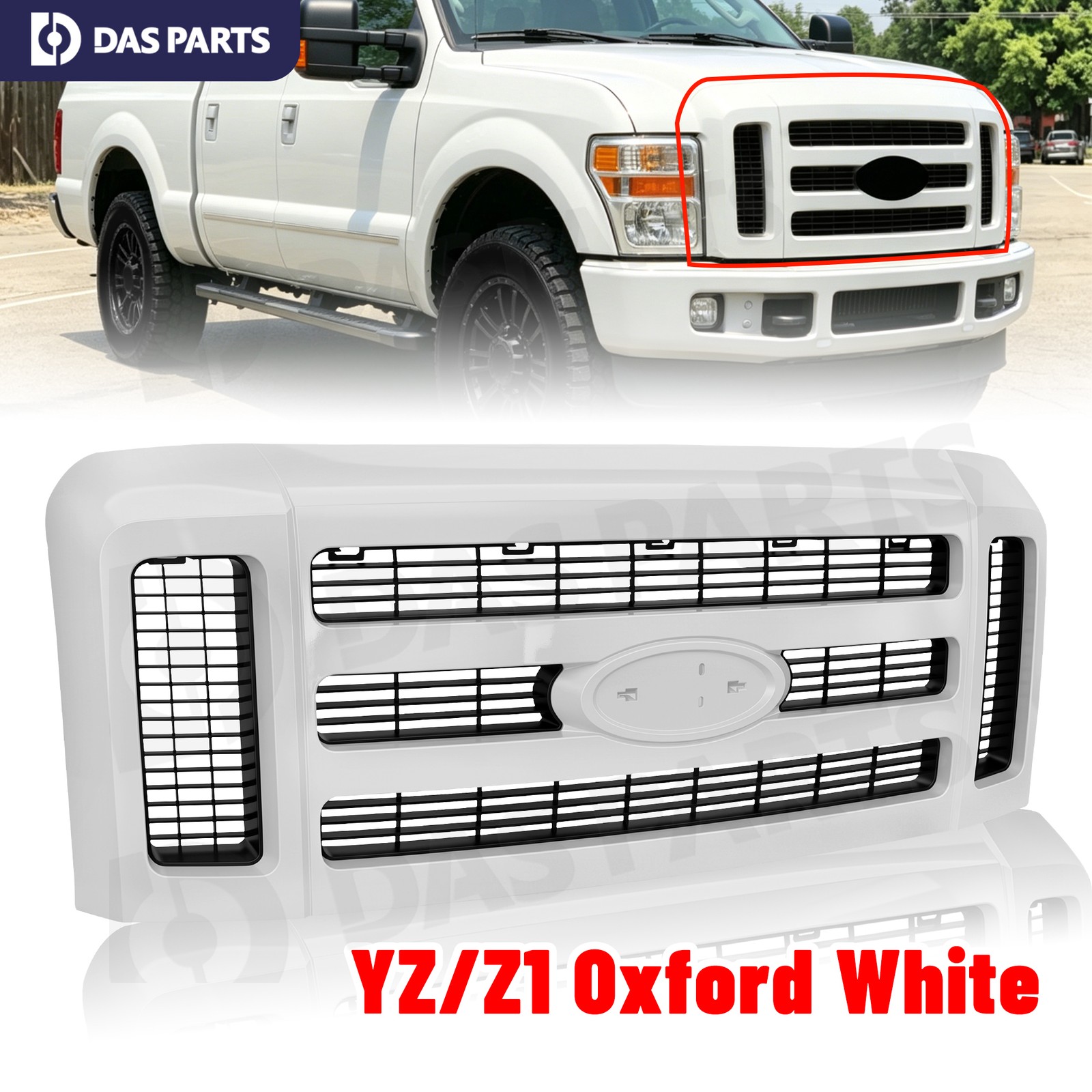 For 2008-2010 Ford F250 F350 Super Duty Oxford White & Black Grille 7C3Z-8200-BA