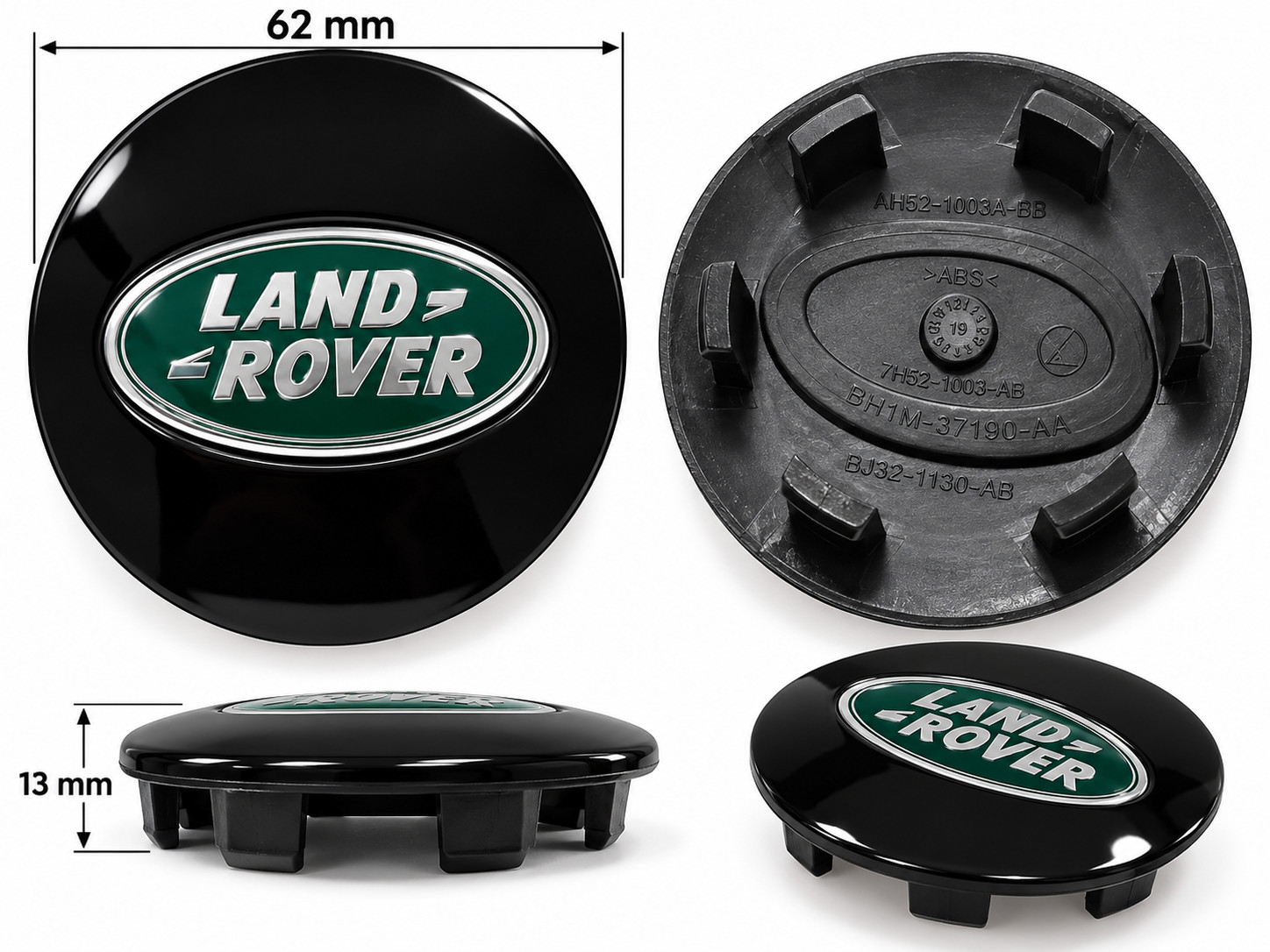 4x 62mm Land Rover Range Rover Wheel Center Caps Black Green Replacement Set