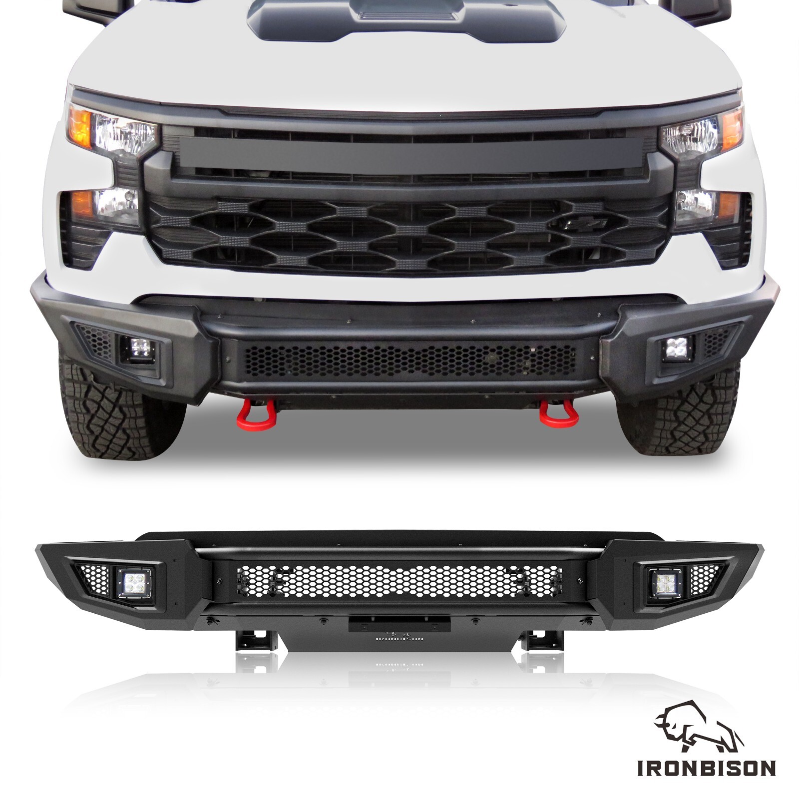 IRONBISON Barde Front Bumper for 22-26 Chevy Silverado 1500 with LED Fog Lights