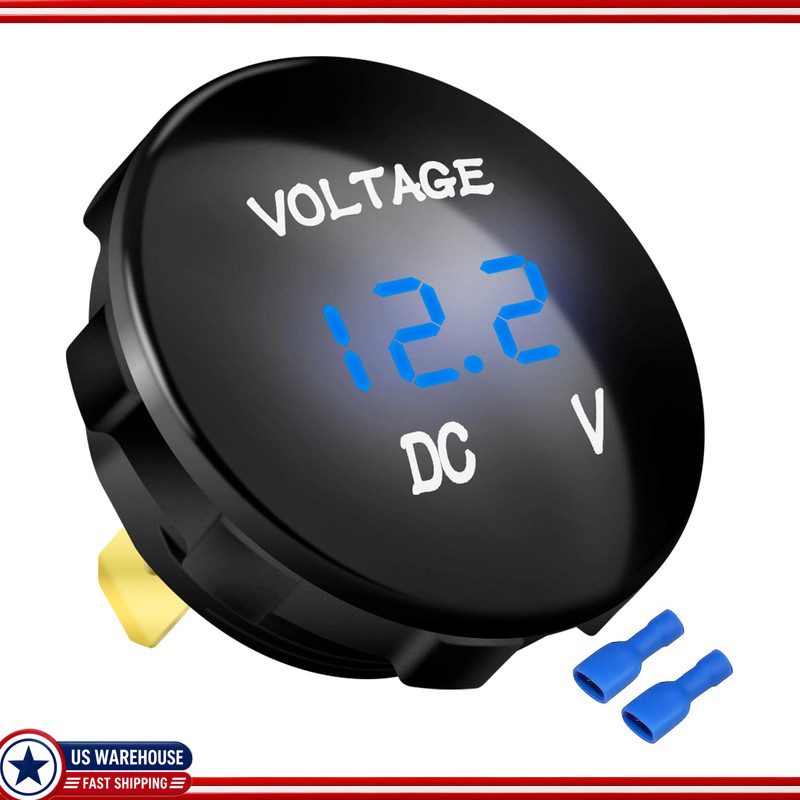 DC 12V 24V 36V Waterproof Digital Voltmeter Gauge, Blue LED Battery Monitor Indi
