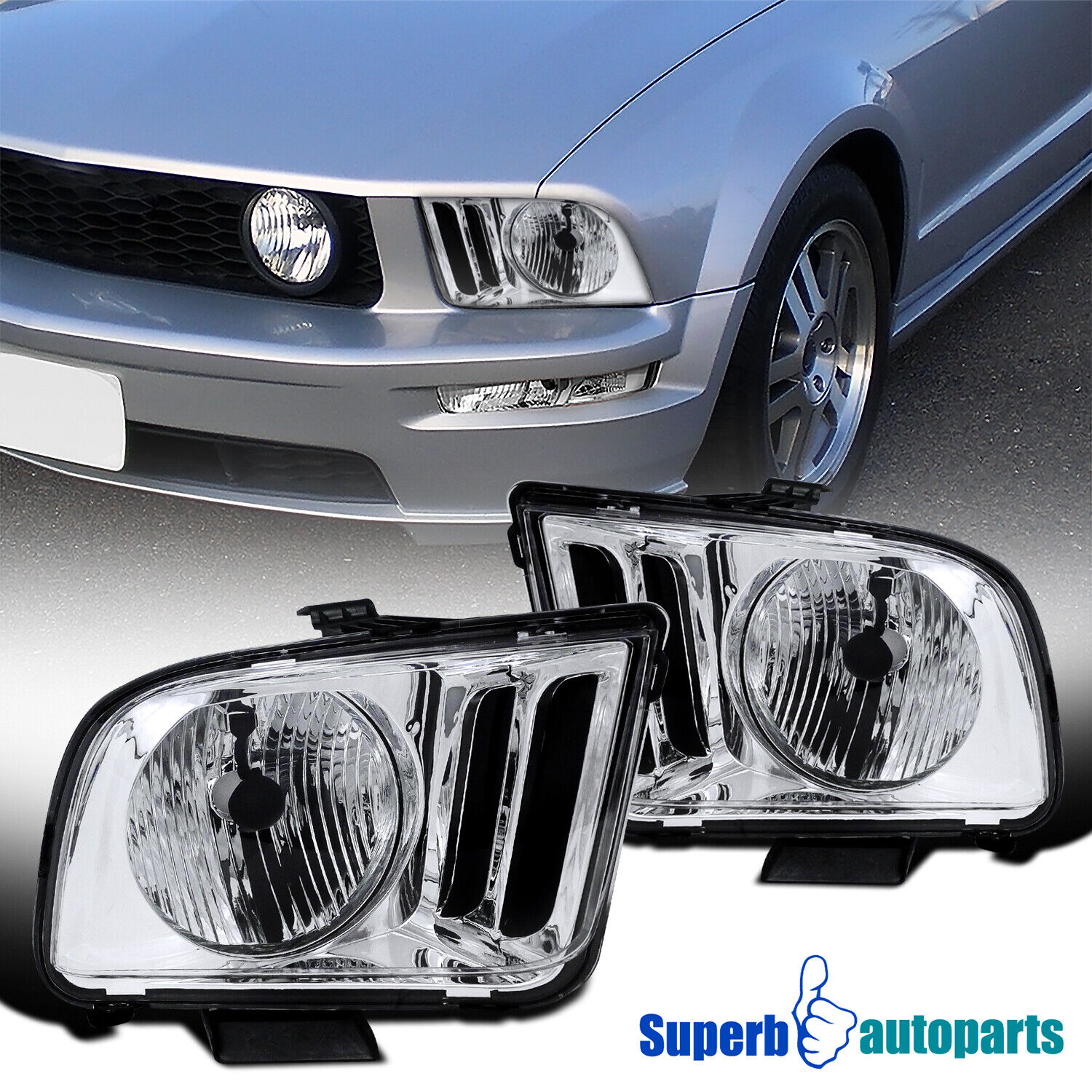 Fits 2005-2009 Ford Mustang GT500 GT500KR Headlights Head Lamps Left+Right 05-09