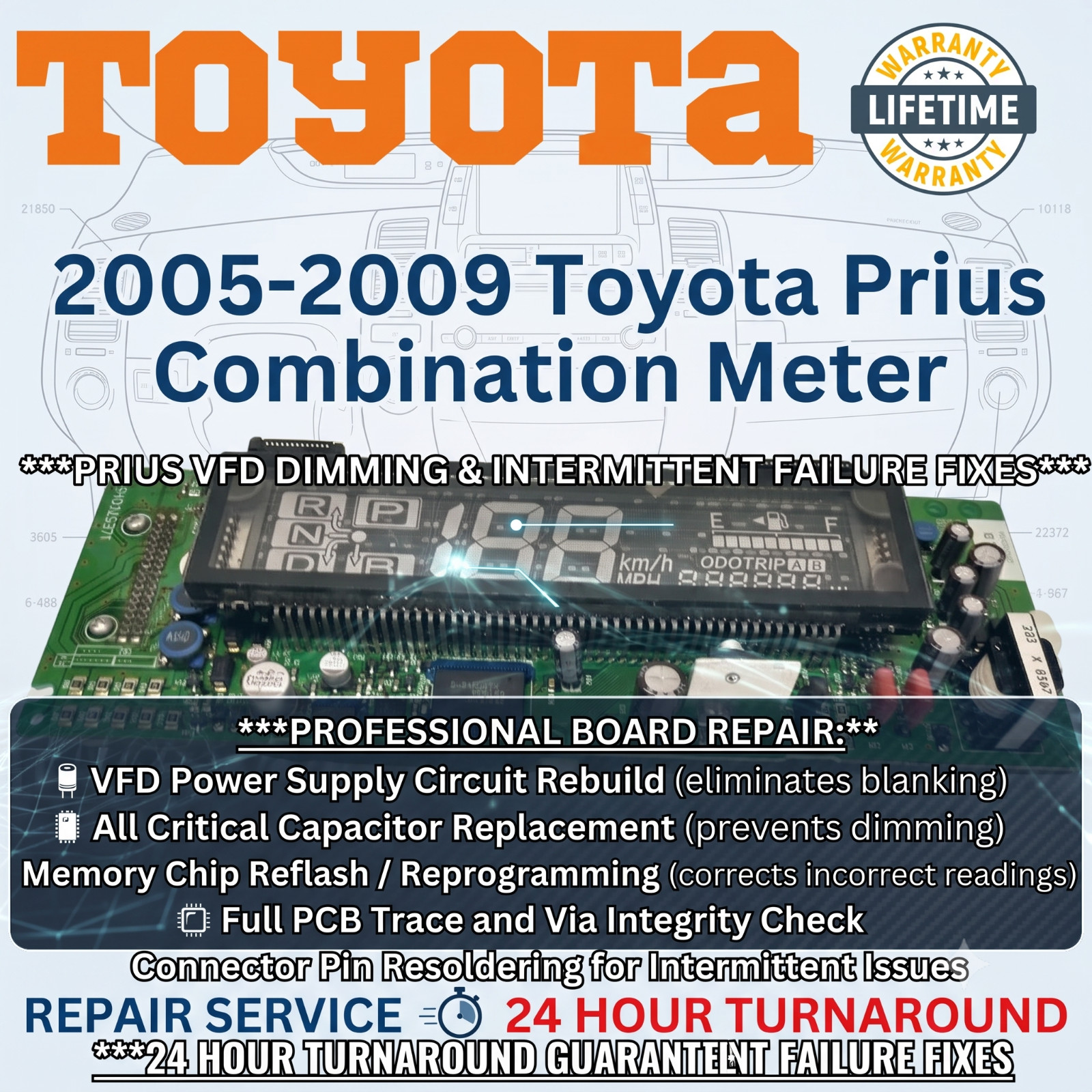 2004-09 Toyota Prius Parts Cluster Display Combination Meter Repair Service