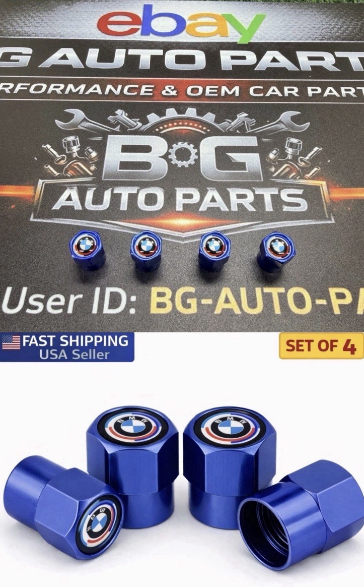 BMW 50th Anniversary Tire Valve Stem Caps Blue Aluminum Hex Valve Caps Set of 4