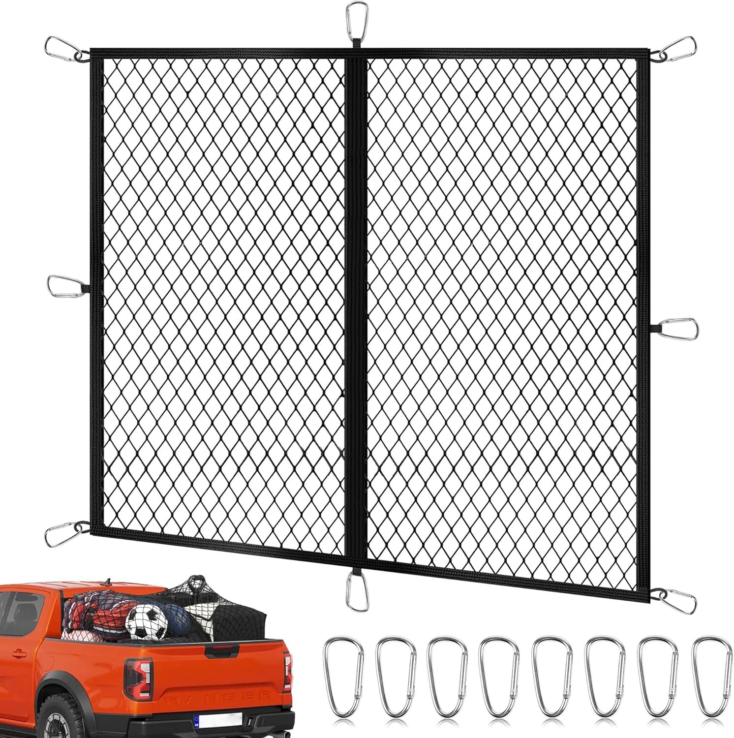Cargo Net for Pickup Truck Bed 4\'×4\' Stretches to 7\'×7\', Highly Elastic Truck