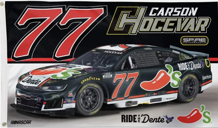 Carson Hocevar #77 Chili\'s Nascar Car Racing 3x5 FT Flag Mancave Wall Decor