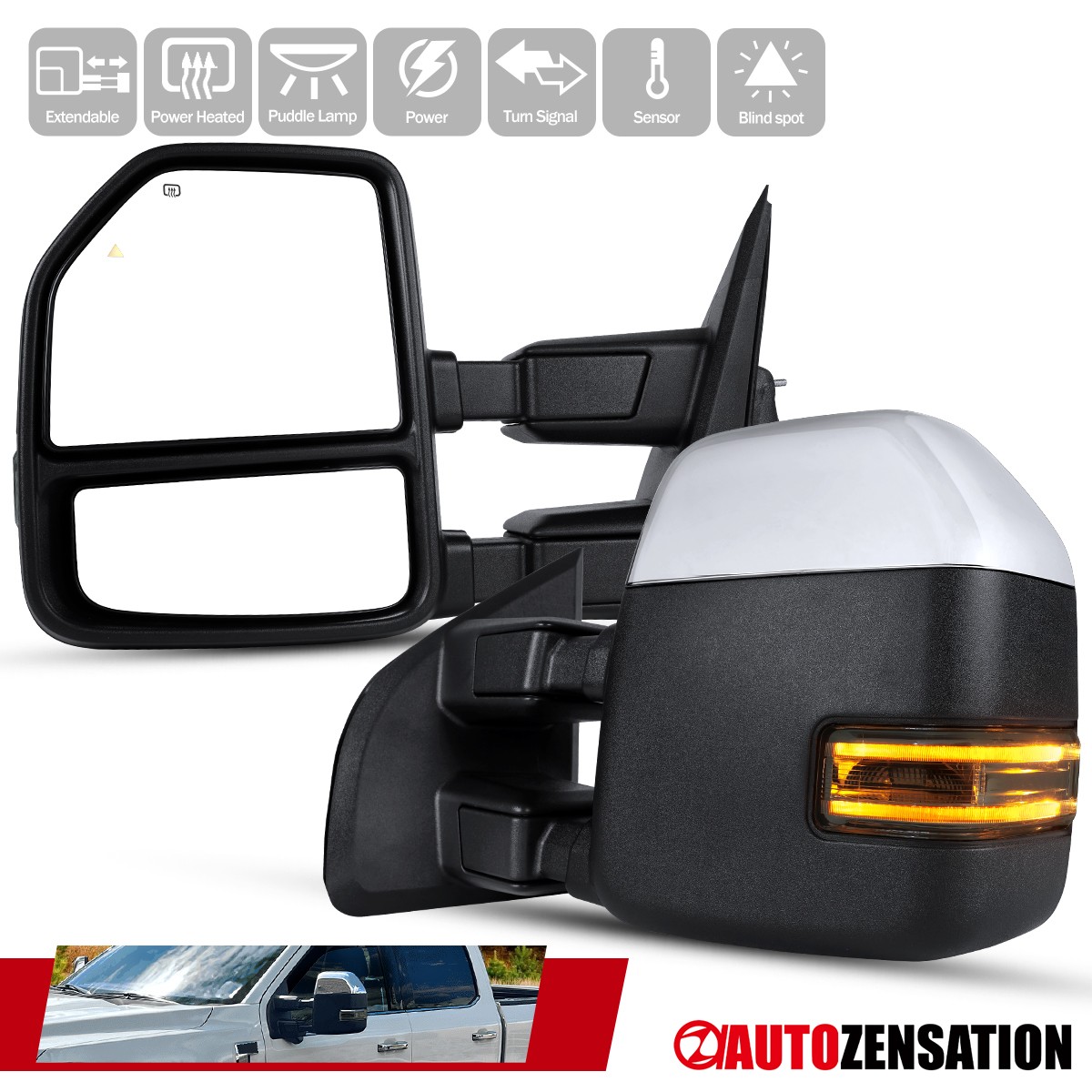 Fit 2021-2025 Ford F150 Chrome Power Heated Tow Mirrors+Blind Spot+LED Signal Fit 2021-2025 Ford F150 Chrome Power Heated Tow Mirrors+Blind Spot+LED Signal
