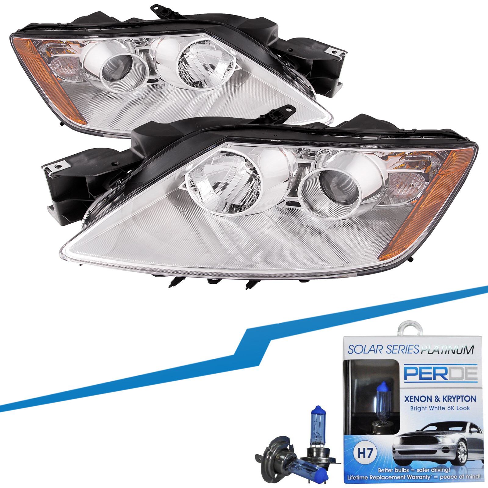 PERDE Chrome Projector Headlight Set For 07-11 Mazda CX-7 Halogen Models