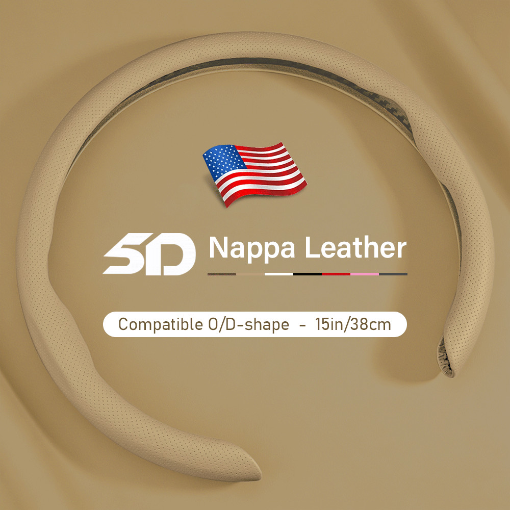 Quick Install Sporty Beige Perforated Nappa Leather Steering Wheel Cover 15inch Quick Install Sporty Beige Perforated Nappa Leather Steering Wheel Cover 15inch
