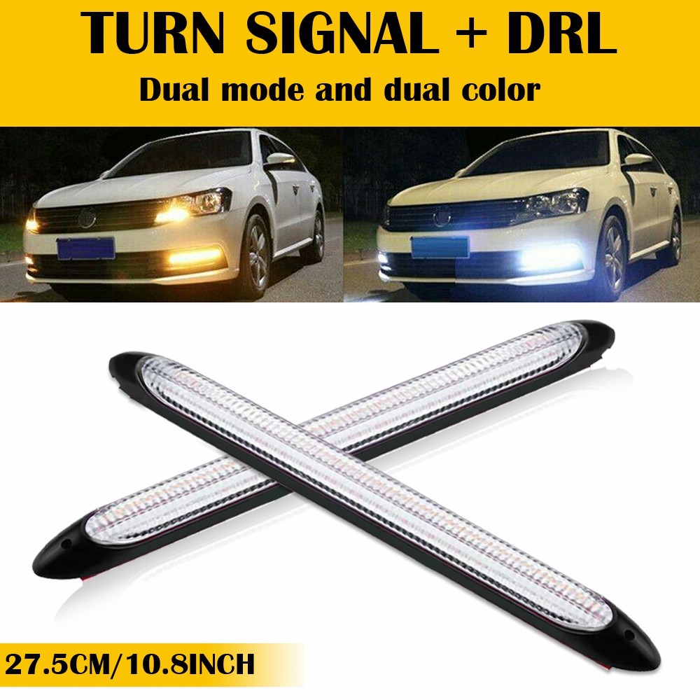 DRL Headlight Strip LED Lights Daytime Running Dynamic Turn Signal Lamp 1/2Set