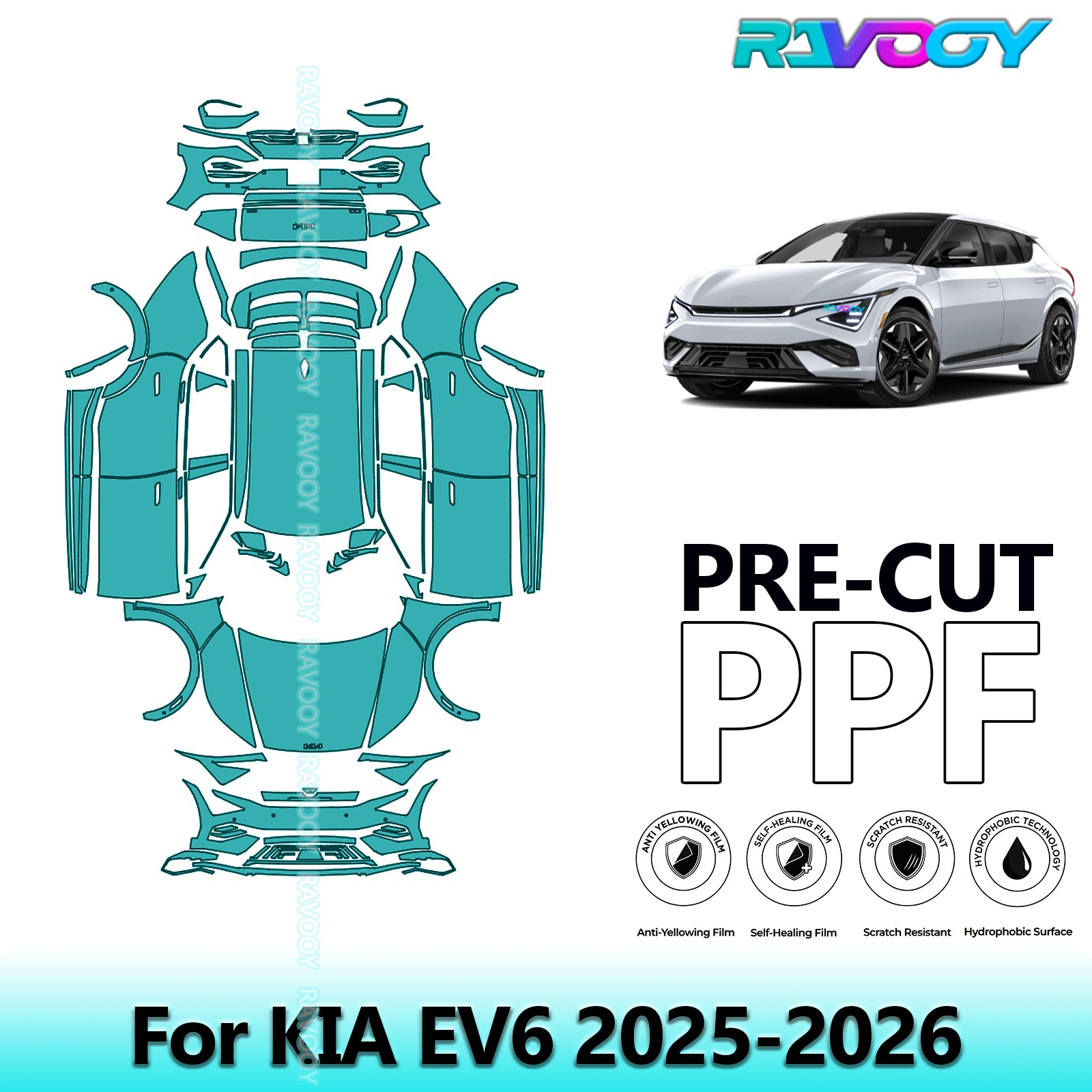 8.5Mil PreCut Paint Protection Film PPF For KIA EV6 2025-2026 Full vehicle