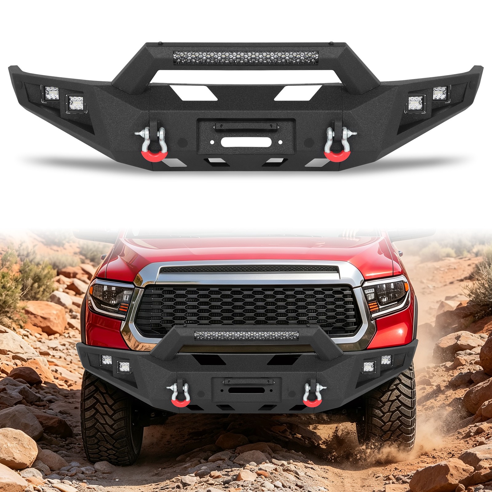 For 2014-2021 Tundra Steel Front / Rear Bumper W/Winch Plate Sensor Holes Lights For 2014-2021 Tundra Steel Front / Rear Bumper W/Winch Plate Sensor Holes Lights