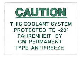 1955-1962 Corvette Decal Cooling System Warning