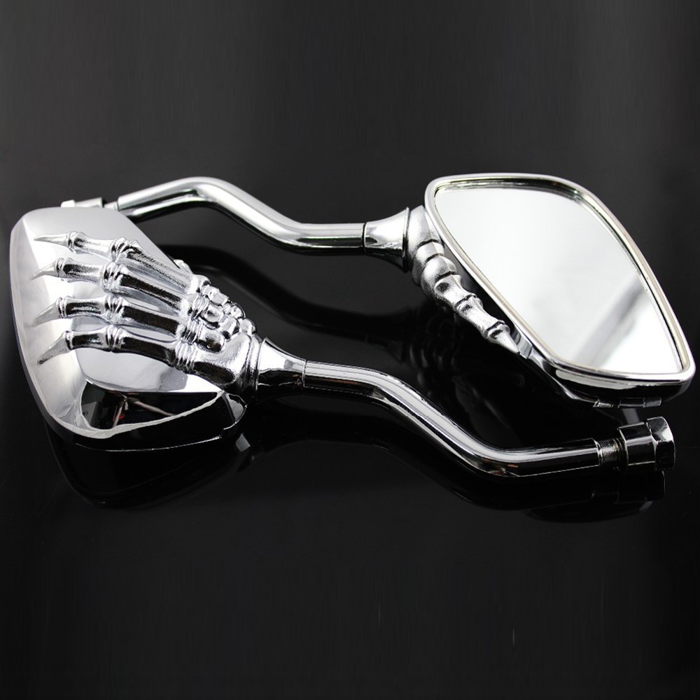 8mm 10mm Chrome Skeleton Skull HandClaw Motorcycle Rearview Mirrors Universal