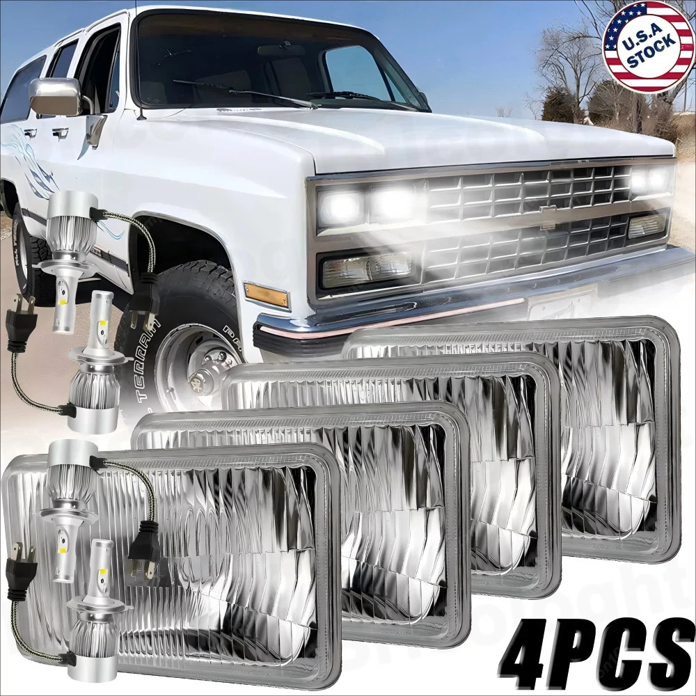 4pcs 4x6''GLASS LED Headlights Hi/Lo Beam For Chevrolet R2500 Suburban 1989-1991