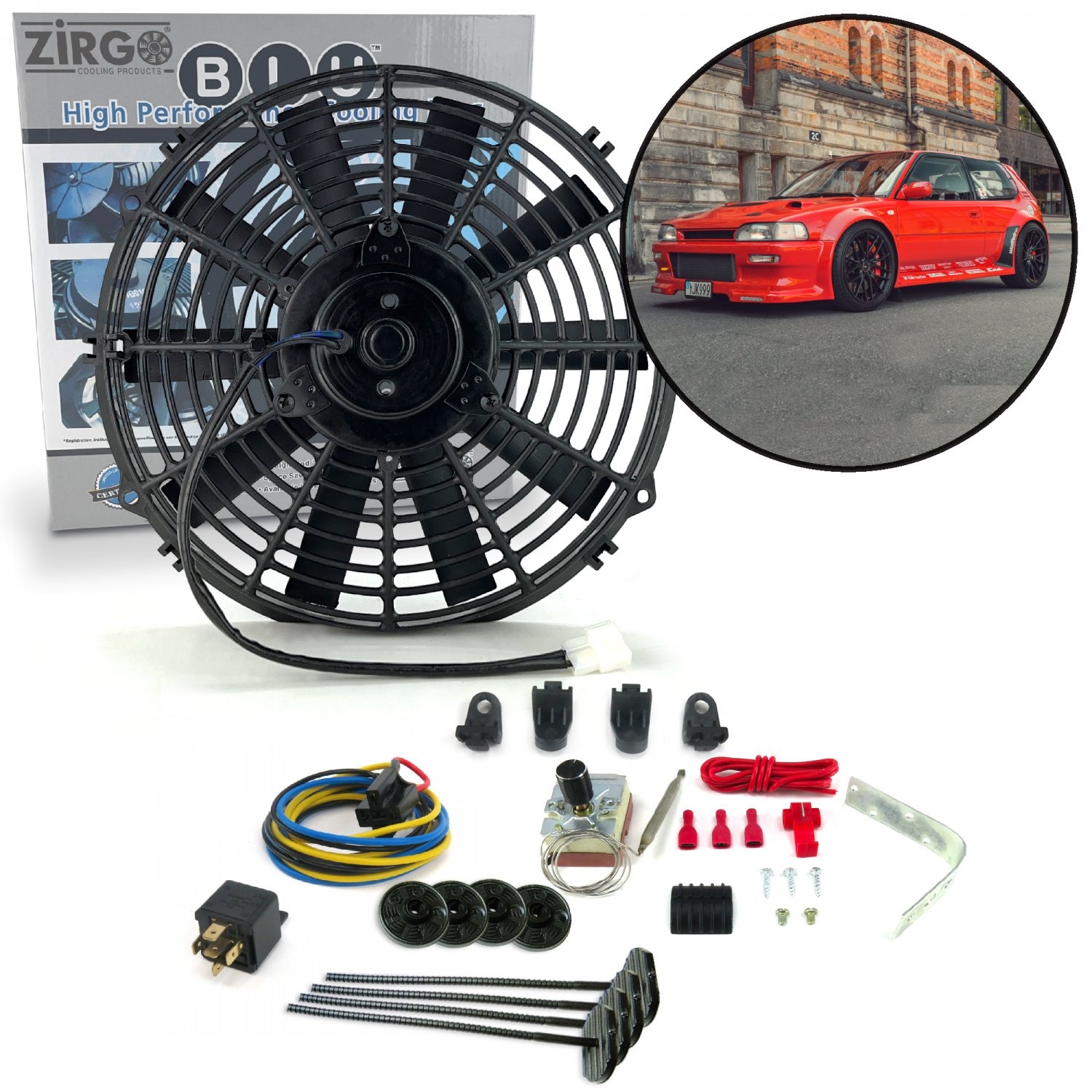 Zirgo High Performance Toyota Corolla Adjustable 12 Fan Cooling System Kit 12V