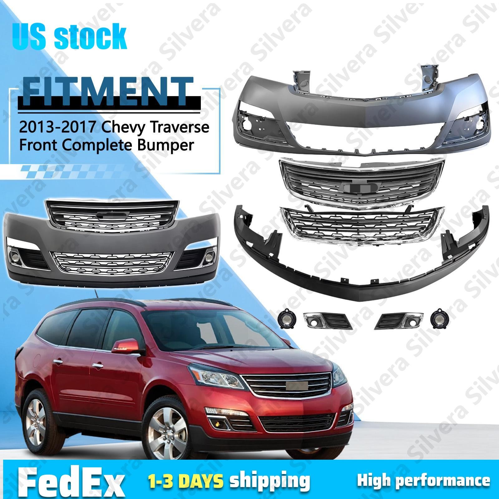 Fits 2013-2017 Chevy Traverse New Complete Front Bumper Kit w/Grill Upper Lower