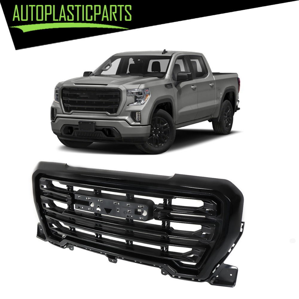 Front Upper Grille Grill Painted For 2019 2020 2021 GMC Sierra 1500 Gloss Black