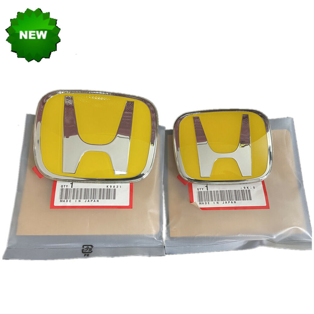New Style 2pcs JDM Yellow Front+Rearl Emble-m Badge For civic 4DR 2016-2021