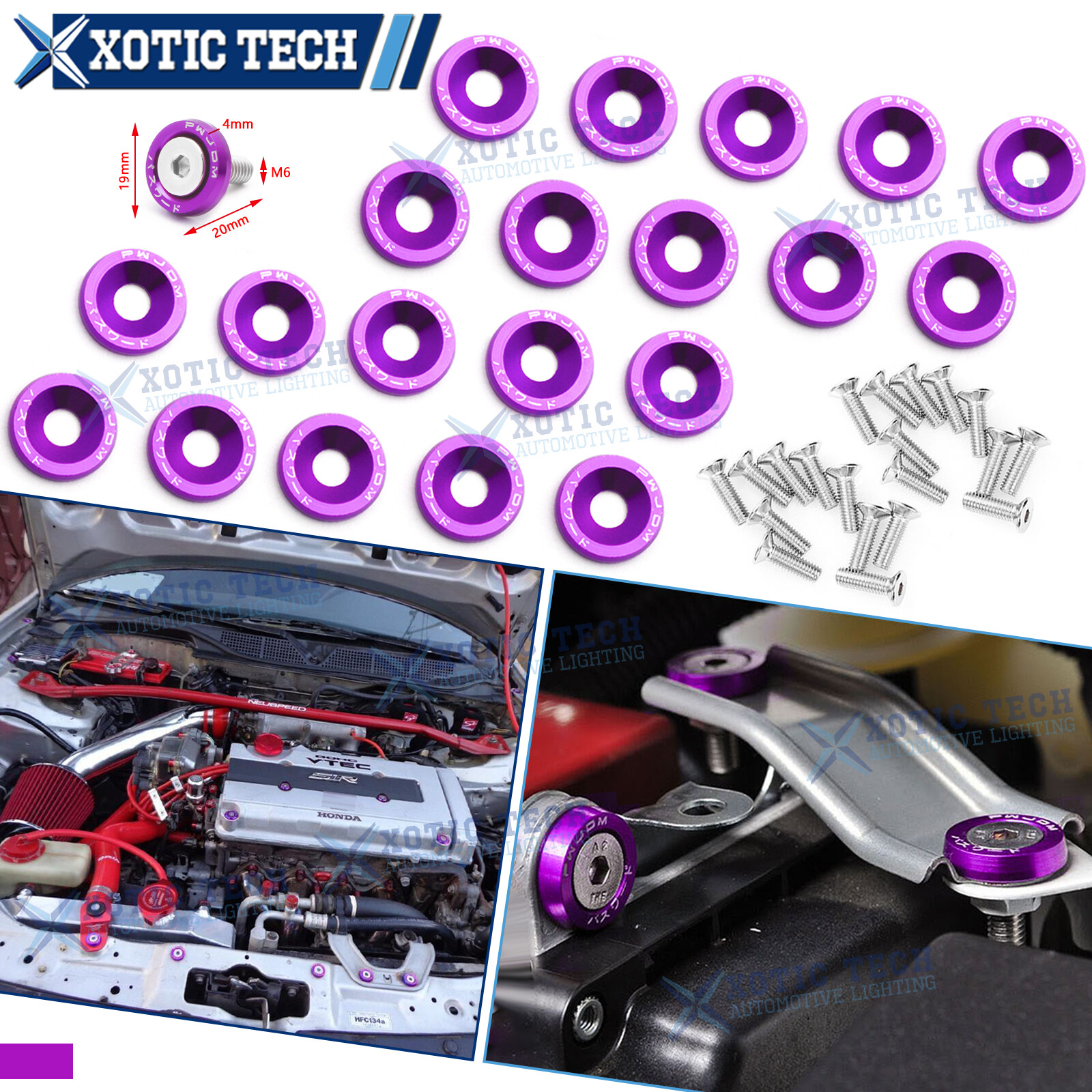 20Pcs Purple Billet Aluminum Fender Bumper Washer Bolt Engine Bay Screw Kit JDM 20Pcs Purple Billet Aluminum Fender Bumper Washer Bolt Engine Bay Screw Kit JDM