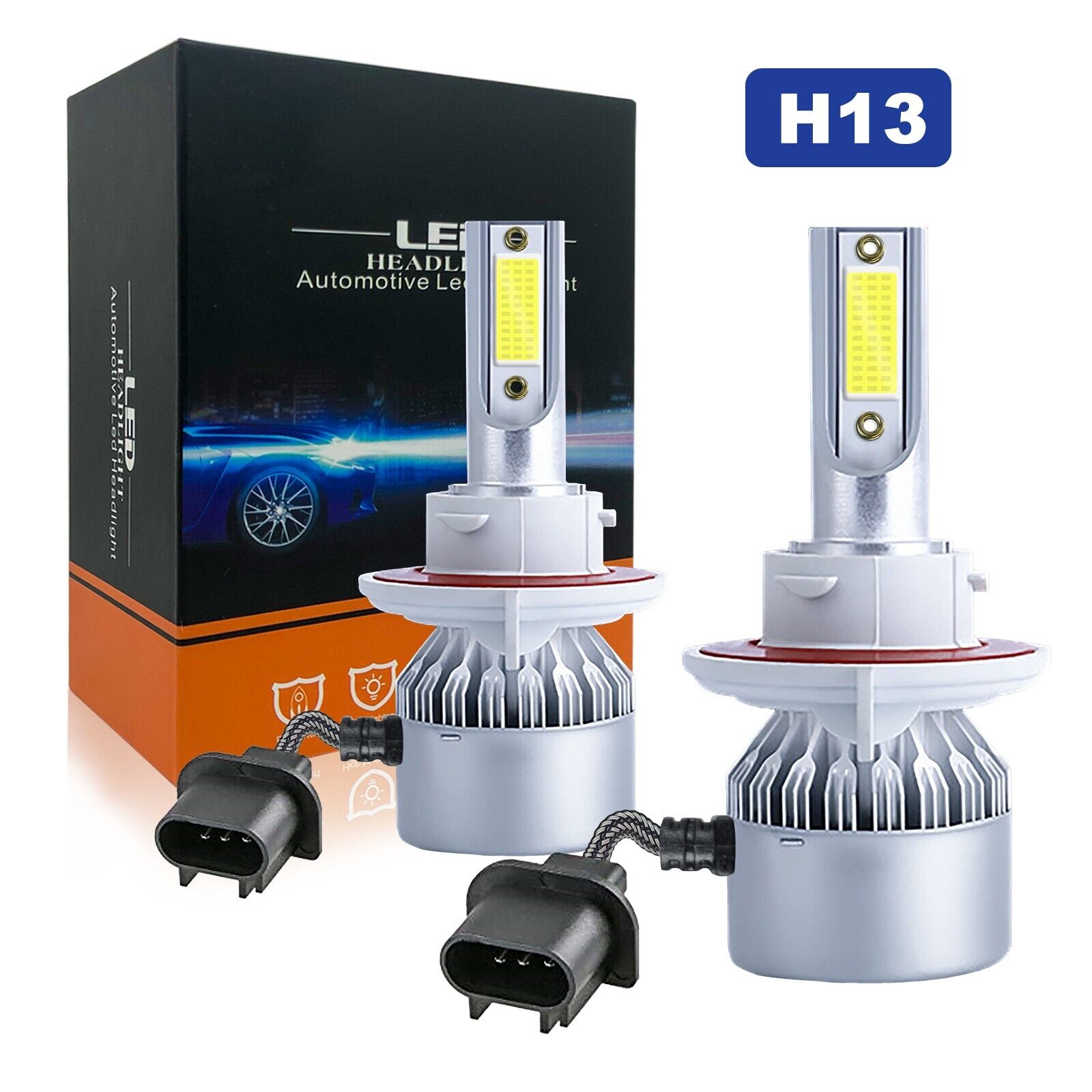 2× H13 9008 LED Headlight High Low Beam Light Bulbs Plug & Play 6000K White