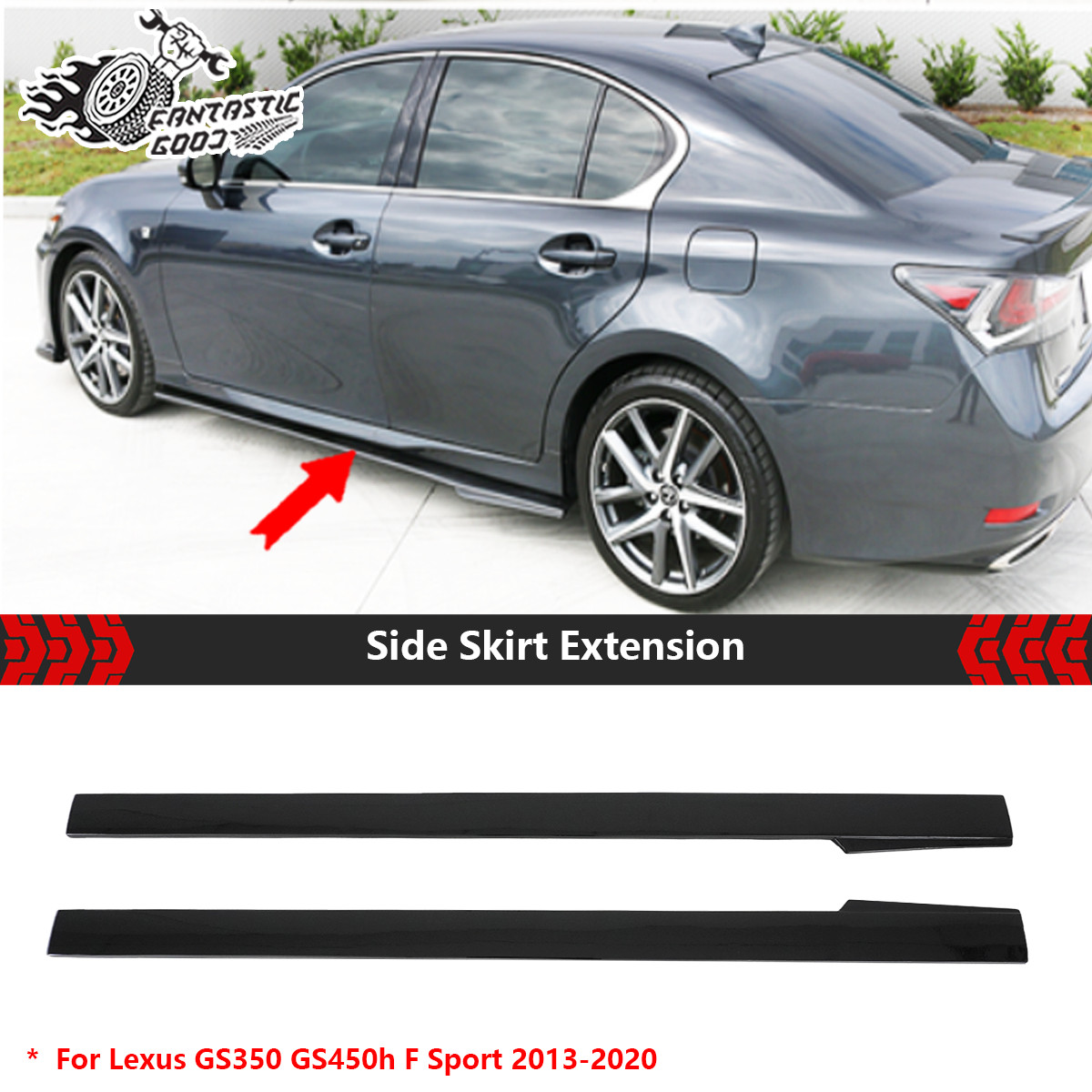 For Lexus GS350 GS450h F Sport 2013-20 WD Style Gloss Black Side Skirt Extension