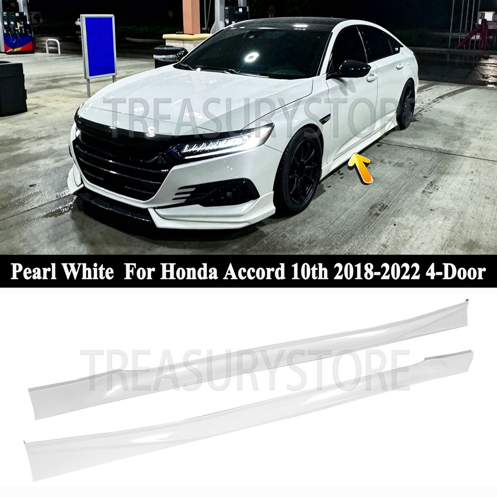 For Honda Accord 2018-22 Platinum White Pearl Yofer Add-on Side Skirts Extension For Honda Accord 2018-22 Platinum White Pearl Yofer Add-on Side Skirts Extension