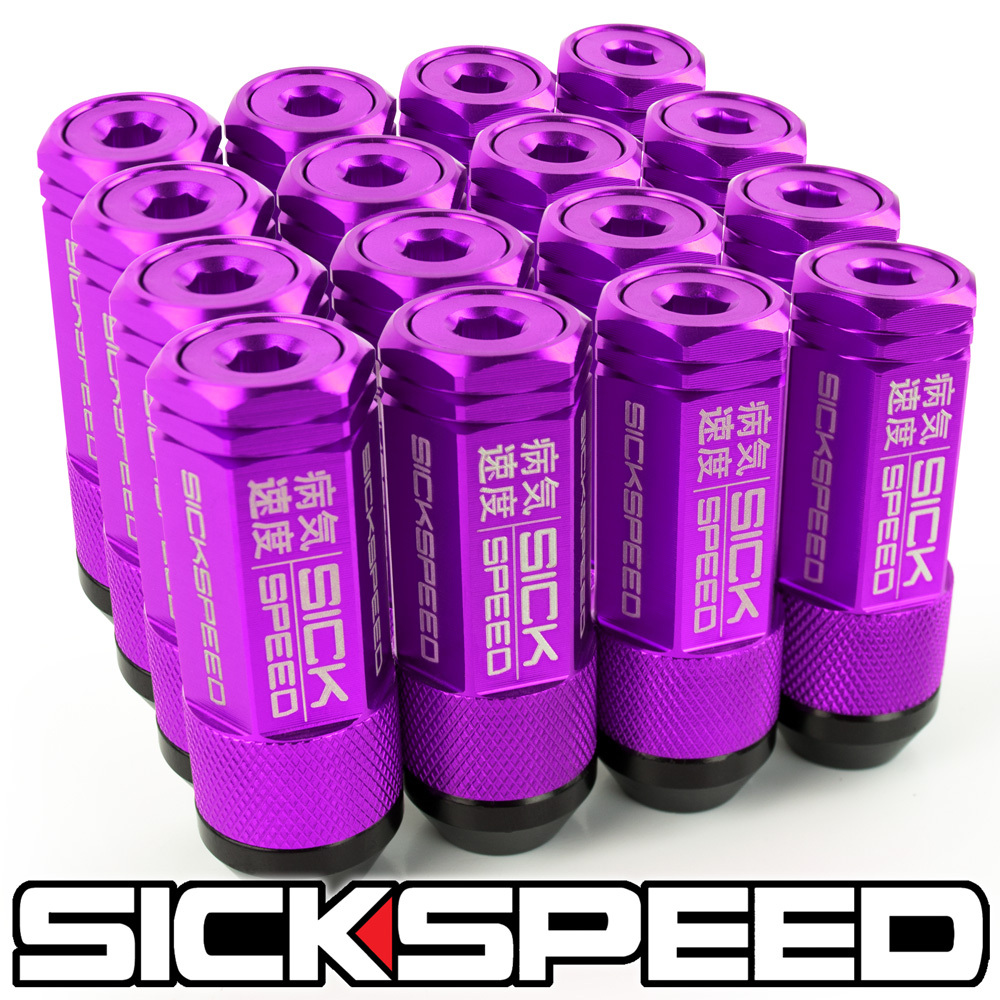 SICKSPEED 16PC PURPLE CAPPED ALUMINUM EXTENDED 50MM 3 PC LUG NUTS 12X1.5 L16