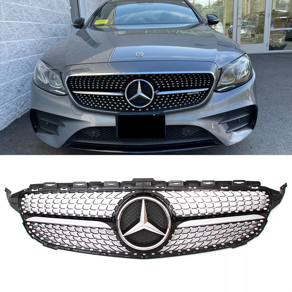 Black Front Grille W/Emblem For Mercedes-Benz W205 C300 C450 Grill 2015-2018